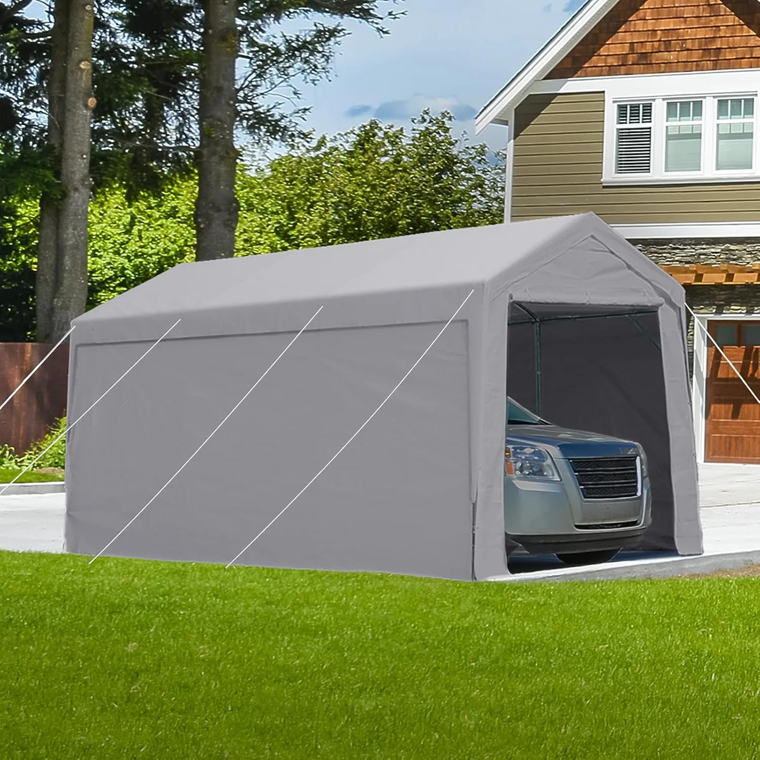 ADVANCE OUTDOOR 12x20 ft Heavy Duty Carport with Removable Sidewalls and Doors, Adjustable Height Car Canopy Garage Party Tent Boat Shelter with Reinforced Poles, Gray