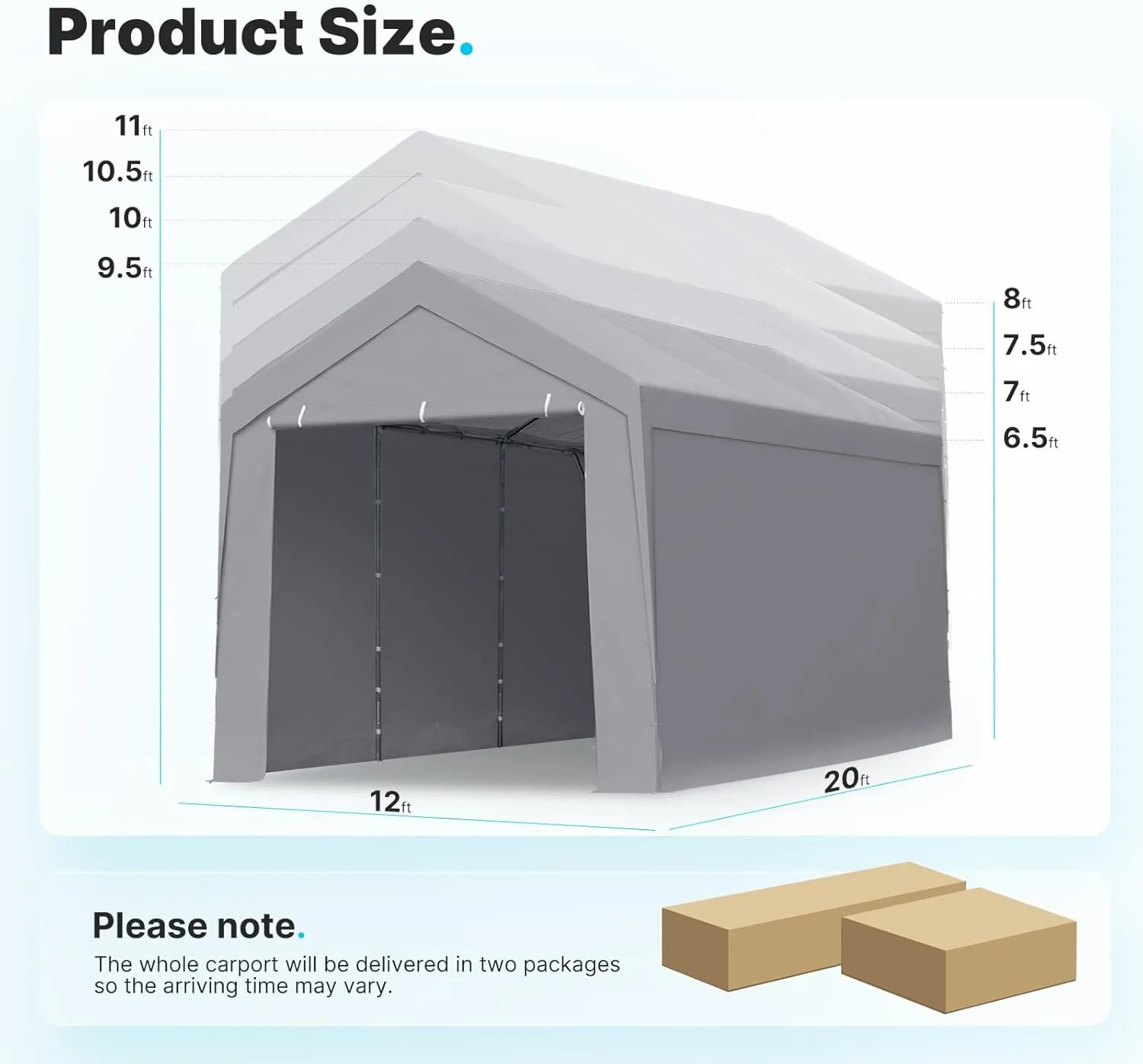 ADVANCE OUTDOOR 12x20 ft Heavy Duty Carport with Removable Sidewalls and Doors, Adjustable Height Car Canopy Garage Party Tent Boat Shelter with Reinforced Poles, Gray