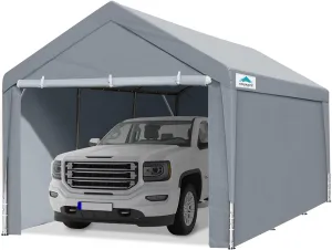 ADVANCE OUTDOOR 12x20 ft Heavy Duty Carport with Removable Sidewalls and Doors, Adjustable Height Car Canopy Garage Party Tent Boat Shelter with Reinforced Poles, Gray