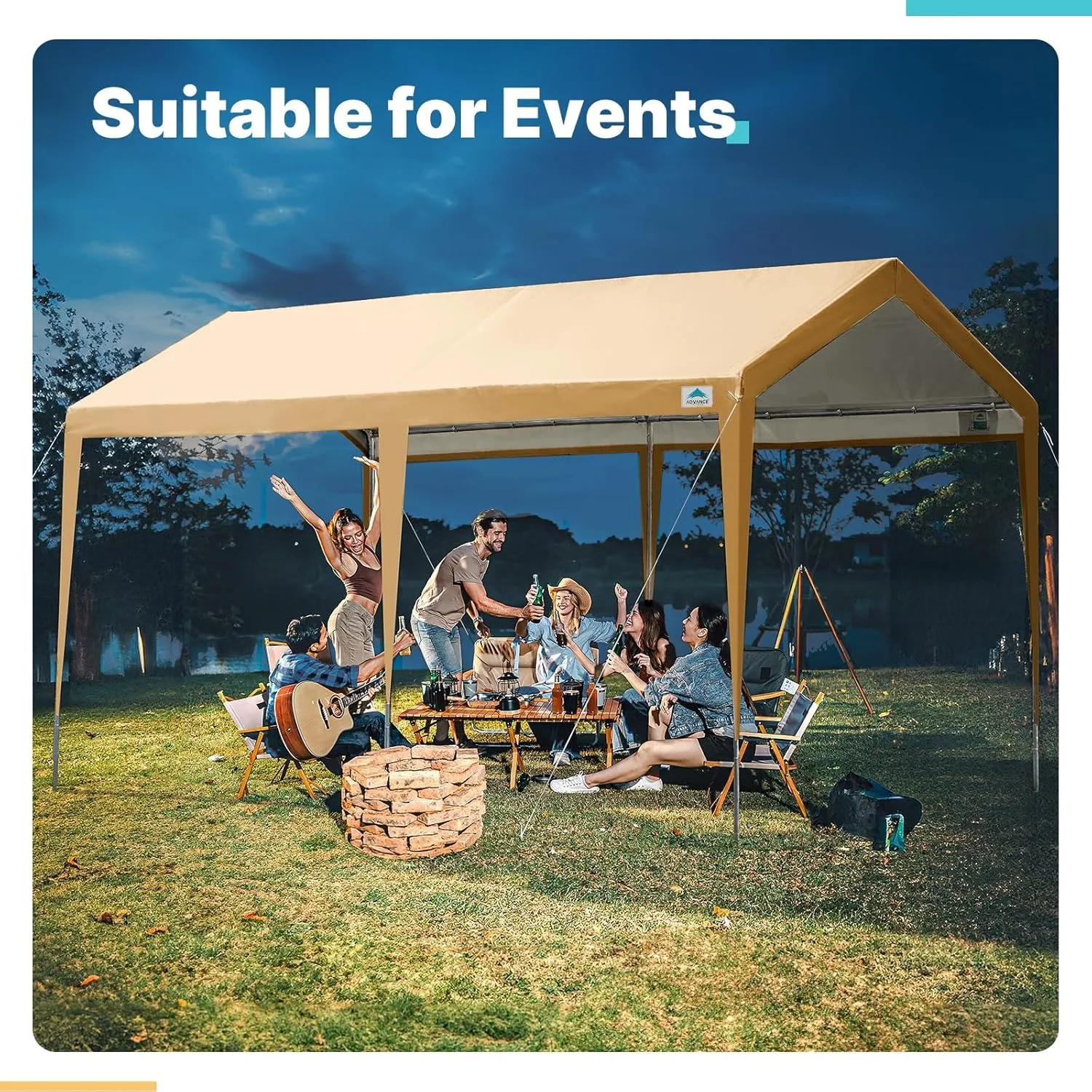 ADVANCE OUTDOOR Adjustable 10x20 ft Heavy Duty Carport Car Canopy Garage Boat Shelter Party Tent, Adjustable Height from 9.5 ft to 11 ft, Beige