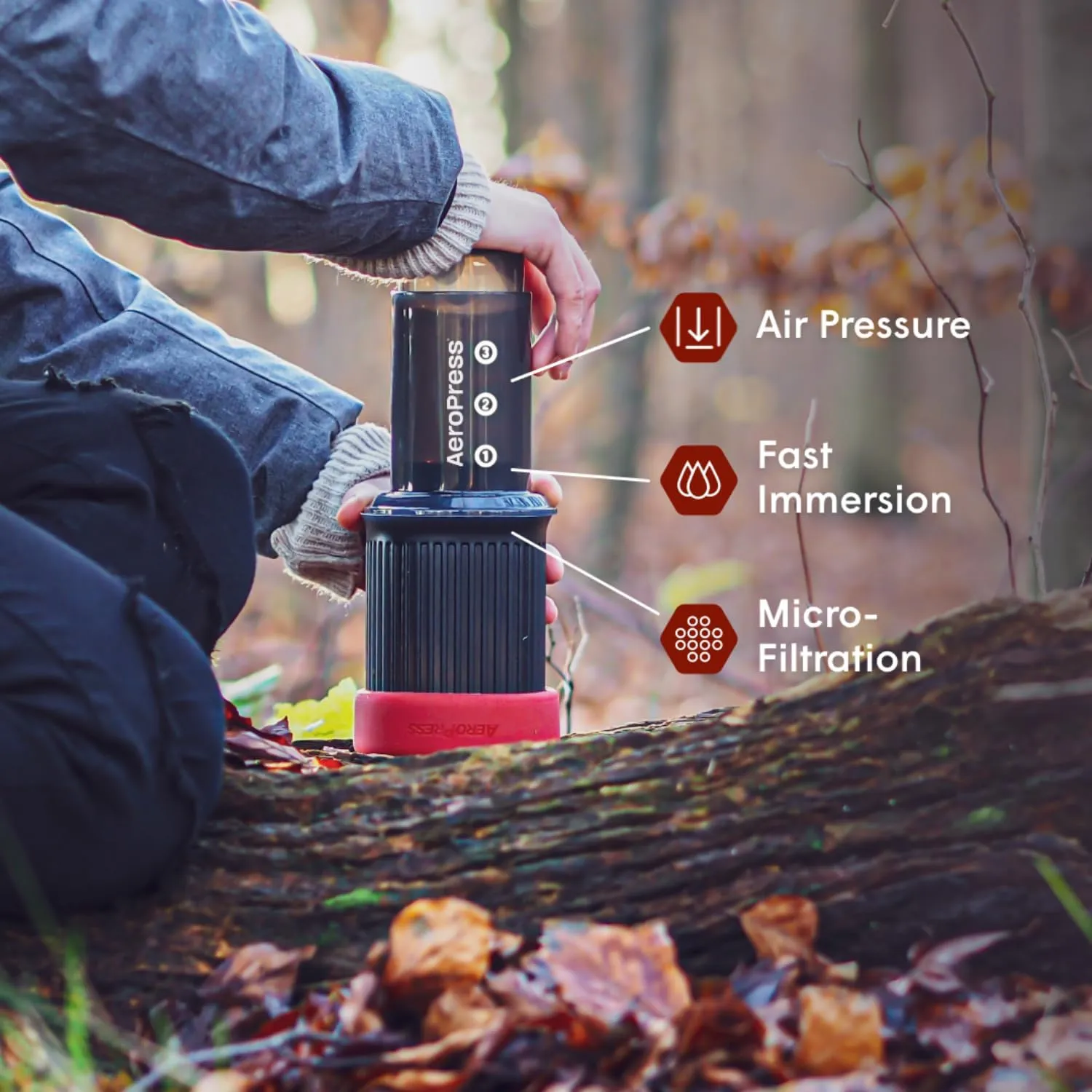 AeroPress Go Travel Coffee Press Kit - 3 in 1 brew method combines French Press, Pourover, Espresso - Full bodied coffee without grit or bitterness - Small portable coffee maker for camping & travel