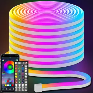 AILBTON 50FT Led Neon Rope Lights Control with App/Remote,Flexible Led Rope Light,Multiple Modes,IP65 Outdoor RGB Lights,Music Sync Gaming Led Neon Strip Light for (50FT)