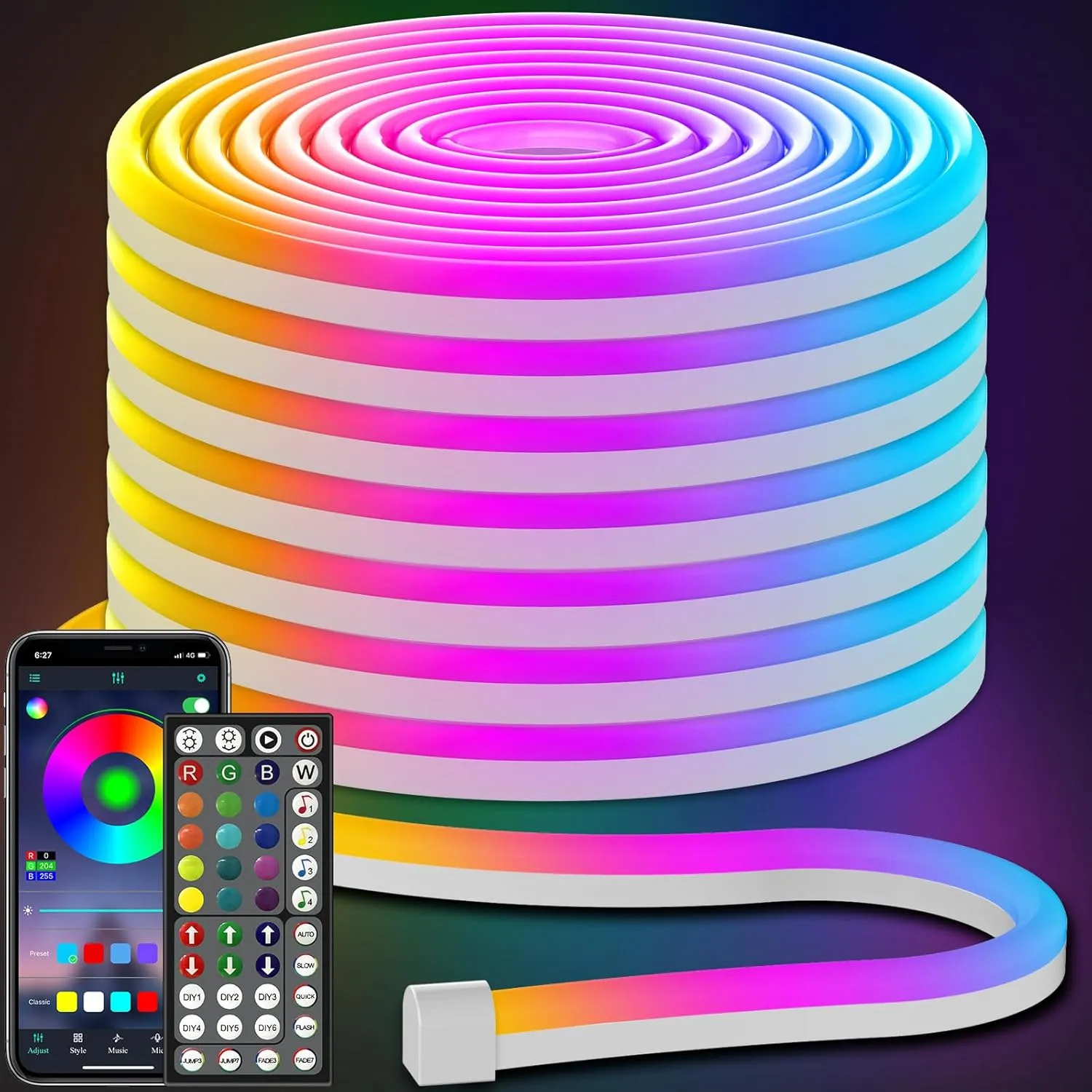 AILBTON 50FT Led Neon Rope Lights Control with App/Remote,Flexible Led Rope Light,Multiple Modes,IP65 Outdoor RGB Lights,Music Sync Gaming Led Neon Strip Light for (50FT)