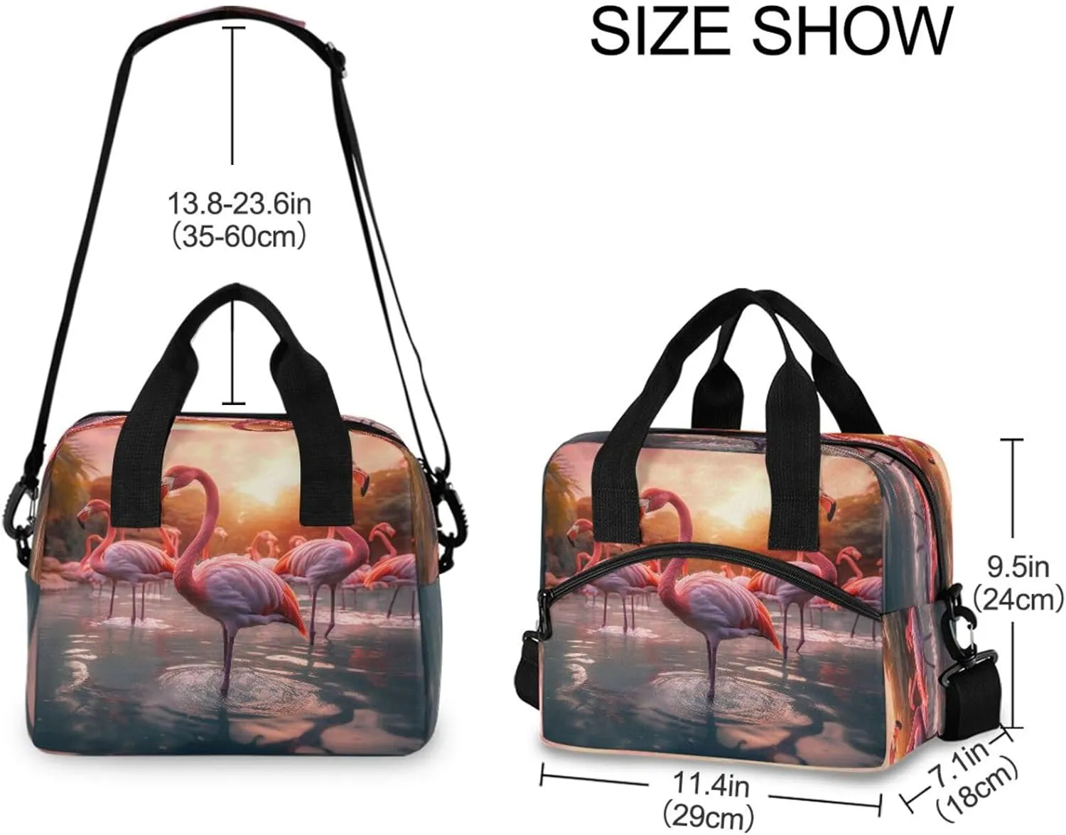 ALAZA Two Flamingo Jungle Palm Reusable Lunch Bag Insulated Cooler Tote Bag
