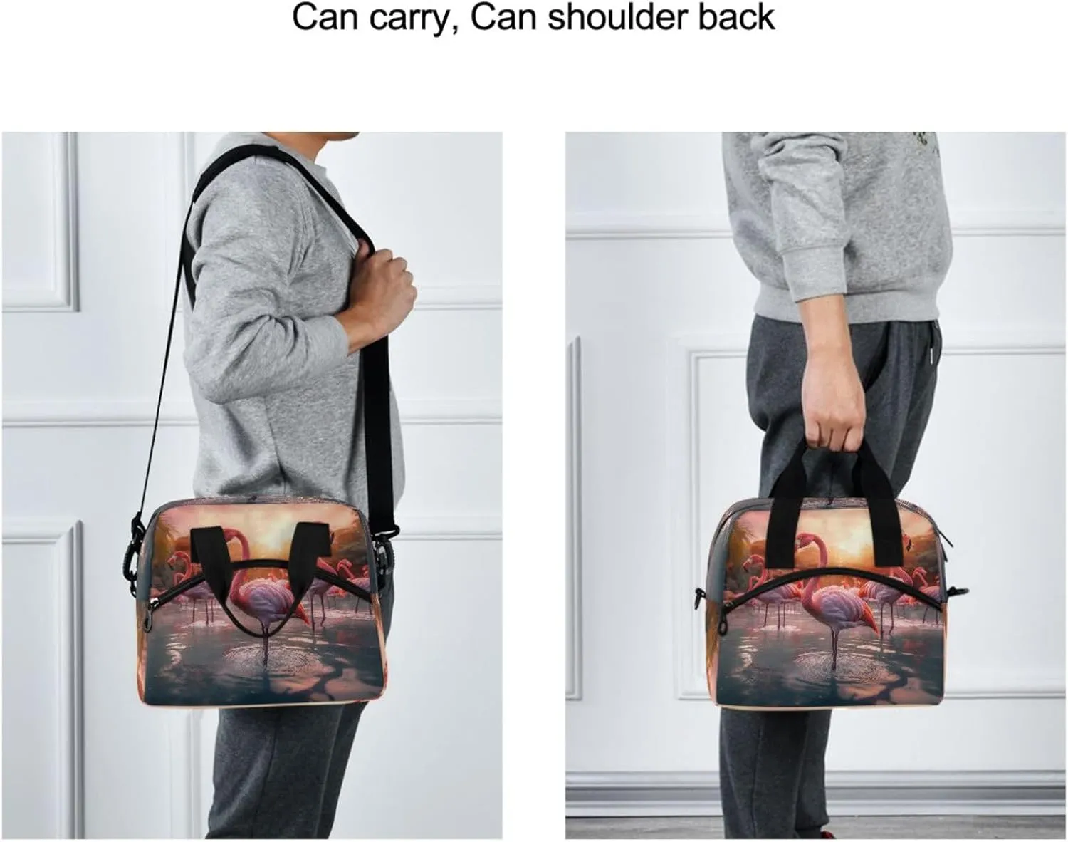 ALAZA Two Flamingo Jungle Palm Reusable Lunch Bag Insulated Cooler Tote Bag