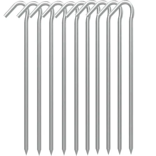 Aluminium Heavy Duty Tent Pegs with Hook Rod Stakes Camping Gazebo Ground Sheet / Color Silver / Pack 10PCS