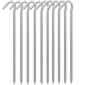 Aluminium Heavy Duty Tent Pegs with Hook Rod Stakes Camping Gazebo Ground Sheet / Color Silver / Pack 10PCS