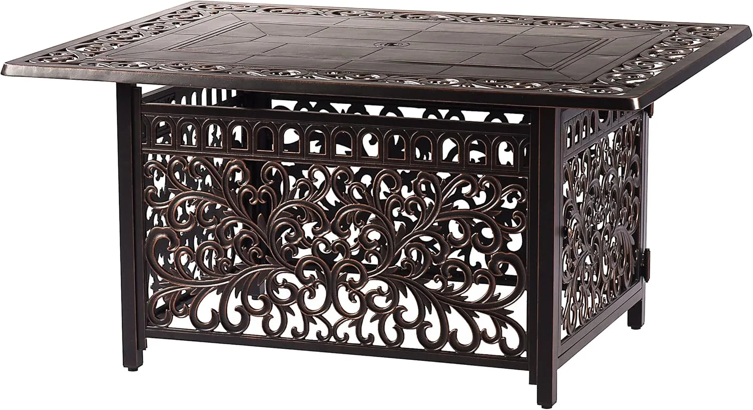 Aluminum 57,0000 BTU 48 in. Rectangular Propane Black Fire Pit Table with Fire Beads, Lid, Propane Tank Cover and Table Fabric Covers in Copper