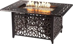 Aluminum 57,0000 BTU 48 in. Rectangular Propane Black Fire Pit Table with Fire Beads, Lid, Propane Tank Cover and Table Fabric Covers in Copper