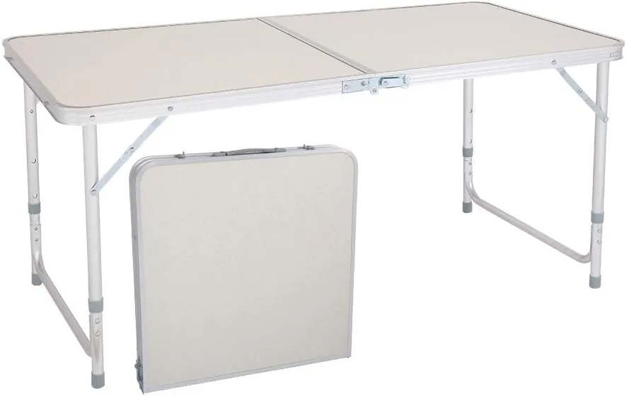 Aluminum Folding Table, 4Ft Adjustable Height Lightweight Portable Camping Table for Picnic Beach Outdoor Indoor, 47.2" x 23.6" x 21.7" (M)
