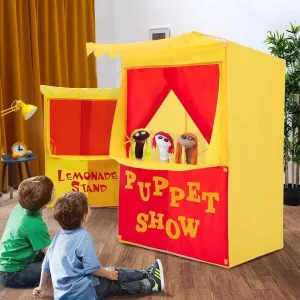 Alvantor Lemonade Stand Puppet Show Theater Pretend Playhouse Play Tent Kids On Stage Doorway Table Top Sets for Toddlers Curtain Fordable Rods Children Dramatic Furniture, 28"x20"x41"H