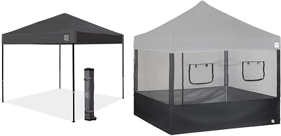 Ambassador (10' x 10') Instant Canopy Shelter Tent Bundle with Food Booth Sidewall Kit and Spike Set