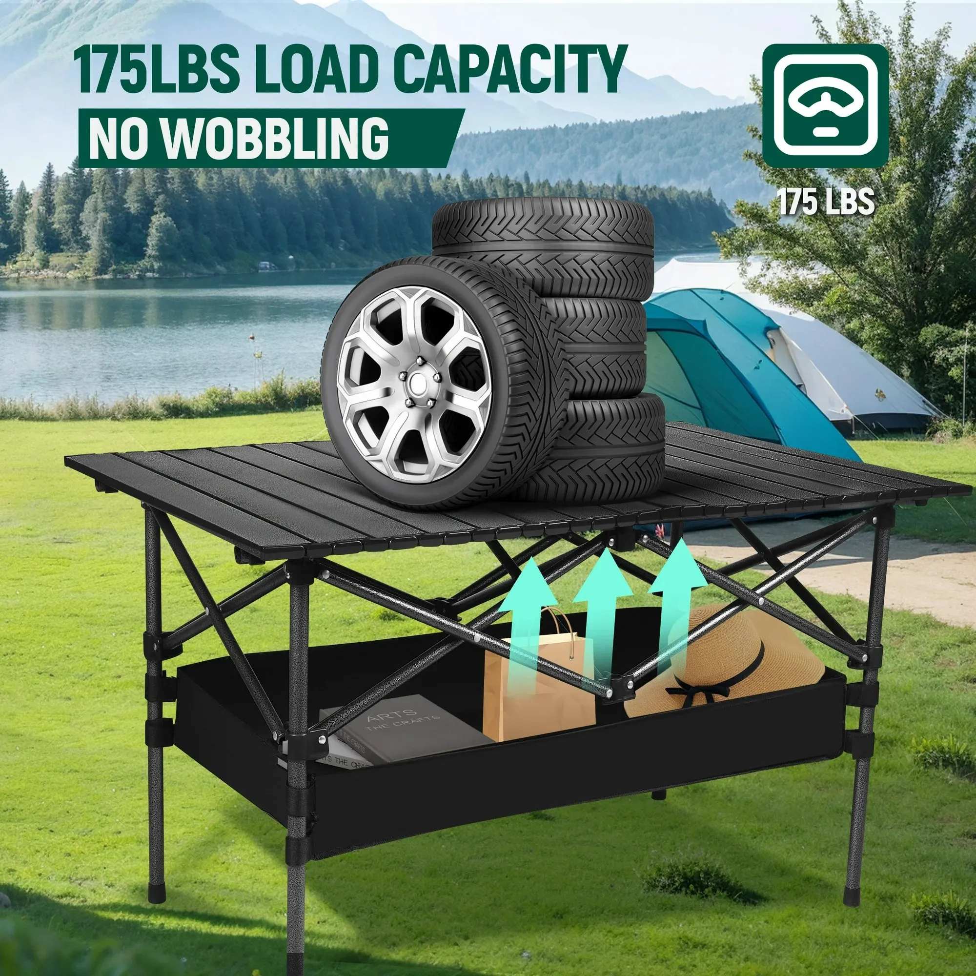 AMTPM Foldable Camping Table with Ultralight Aluminum Beach Table for Sand, portable Foding Table for 4-6 Person, Perfect Outdoor Table for Outdoor Activities like Camping, Beach Trips, Fishing.