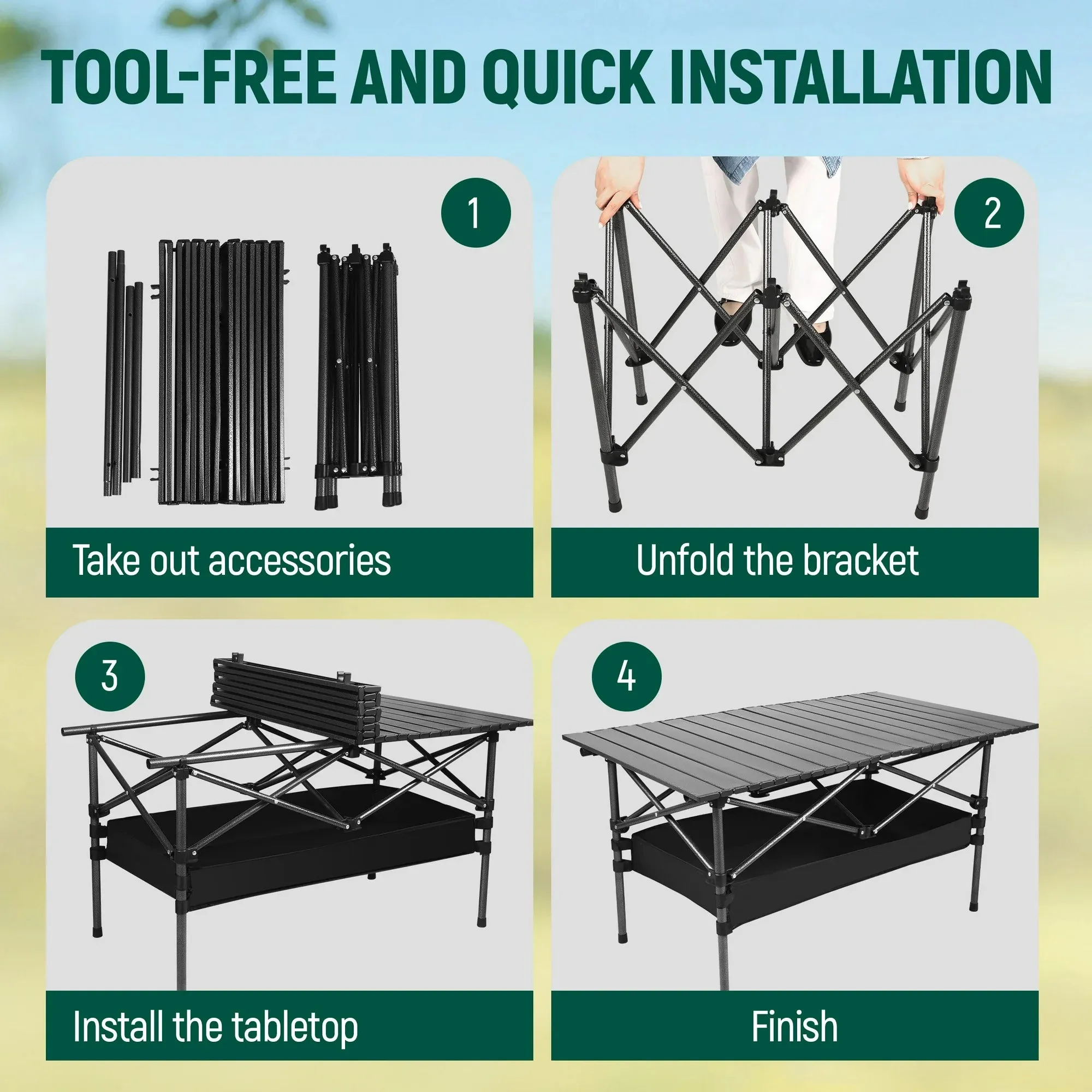 AMTPM Foldable Camping Table with Ultralight Aluminum Beach Table for Sand, portable Foding Table for 4-6 Person, Perfect Outdoor Table for Outdoor Activities like Camping, Beach Trips, Fishing.