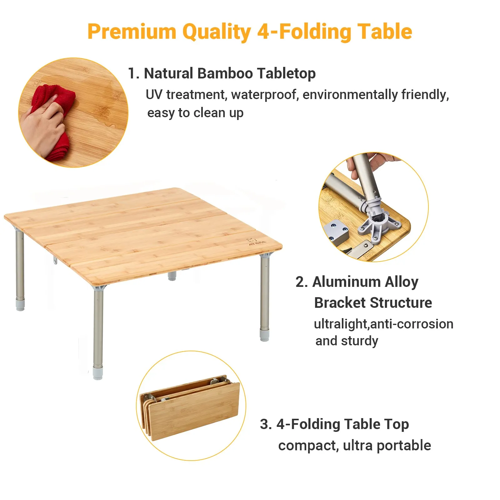ATEPA 6060 Square Four-Fold Bamboo Table