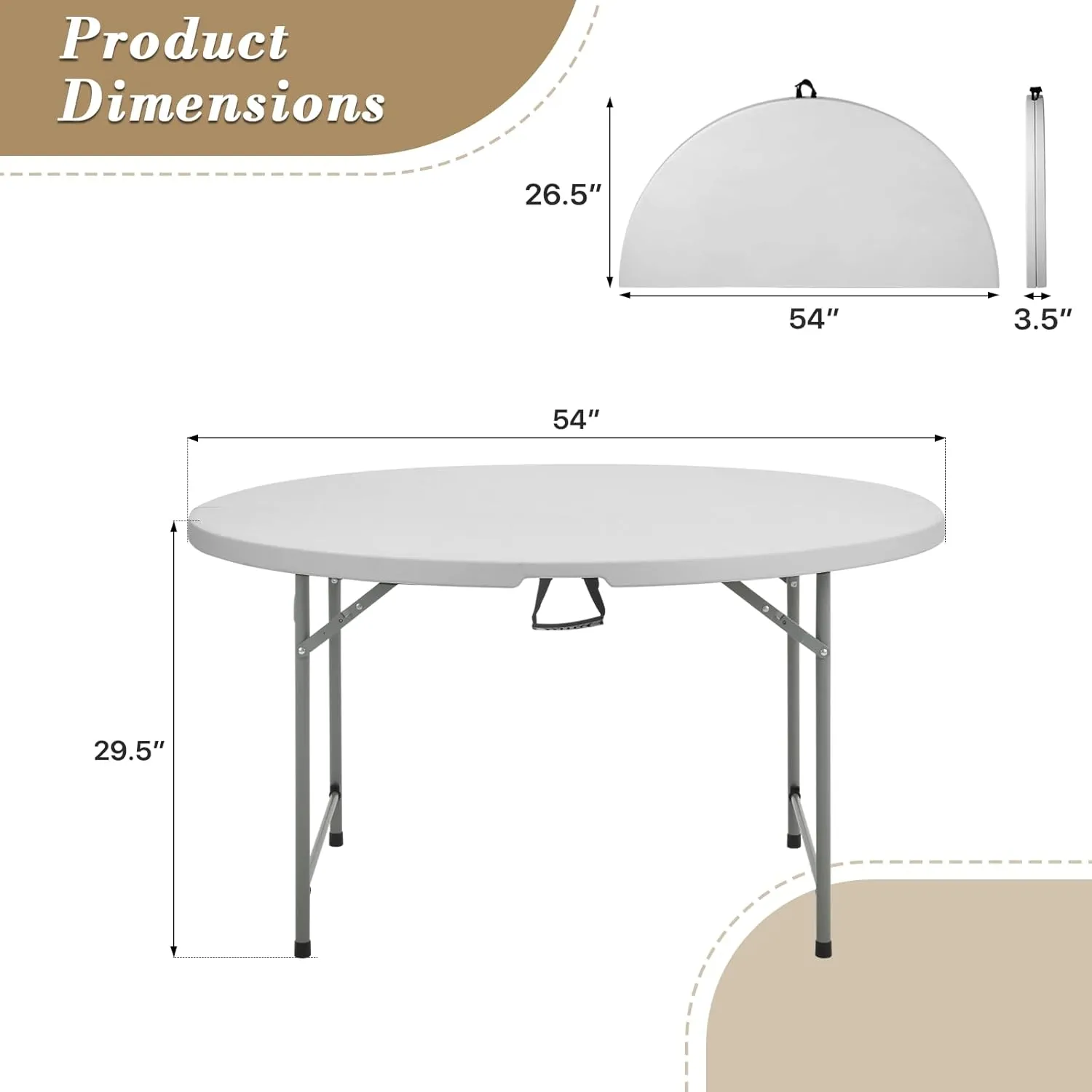 Athena Collection 4.5ft Folding Table, Indoor Outdoor Foldable Round Card Desk Portable Plastic Craft Table with Lock & Handle, Collapsible Dining Desk for Commercial Party Camping, Gray