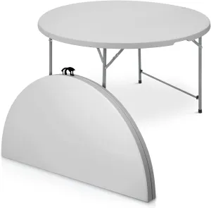 Athena Collection 4.5ft Folding Table, Indoor Outdoor Foldable Round Card Desk Portable Plastic Craft Table with Lock & Handle, Collapsible Dining Desk for Commercial Party Camping, Gray