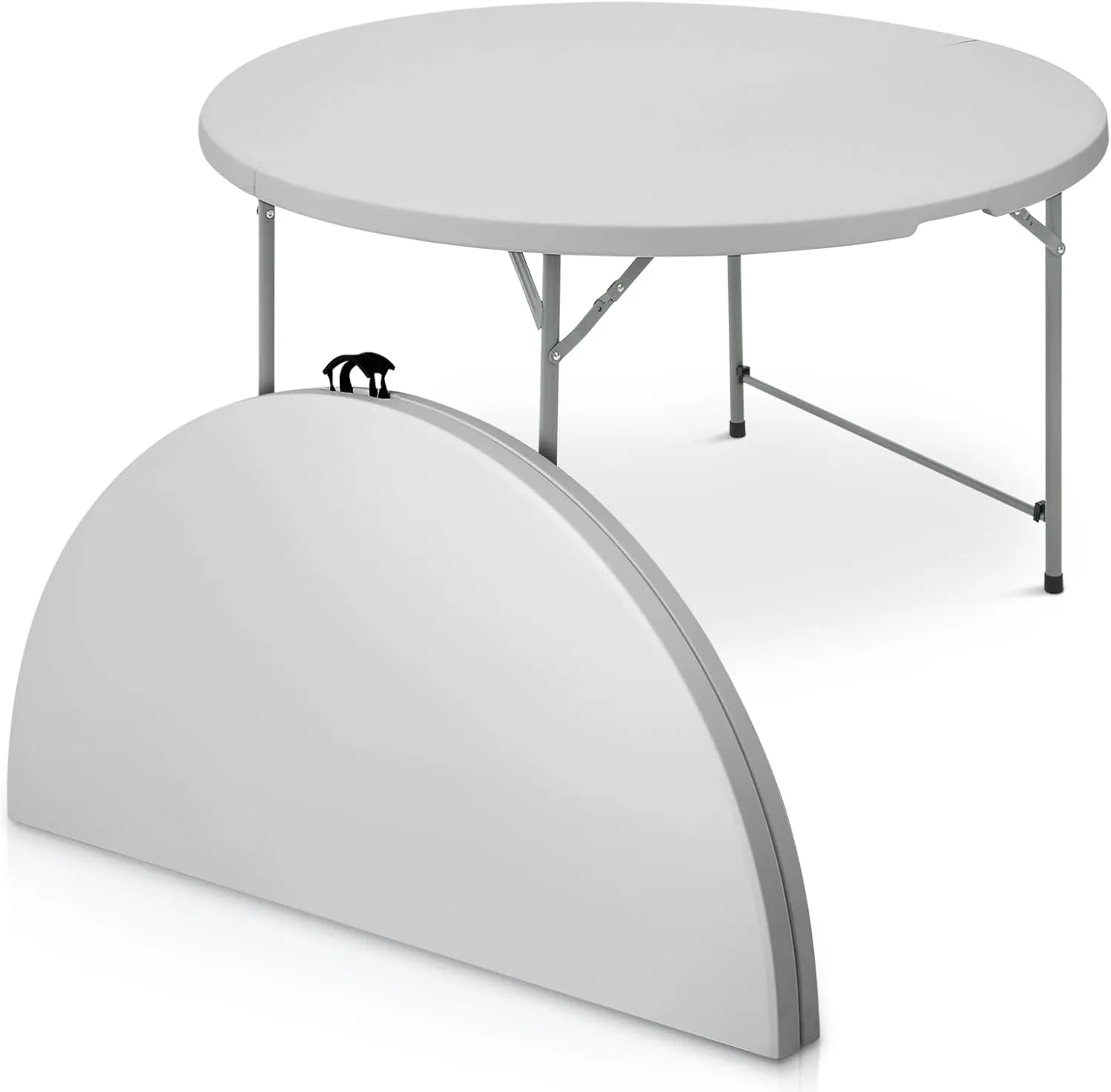 Athena Collection 4.5ft Folding Table, Indoor Outdoor Foldable Round Card Desk Portable Plastic Craft Table with Lock & Handle, Collapsible Dining Desk for Commercial Party Camping, Gray