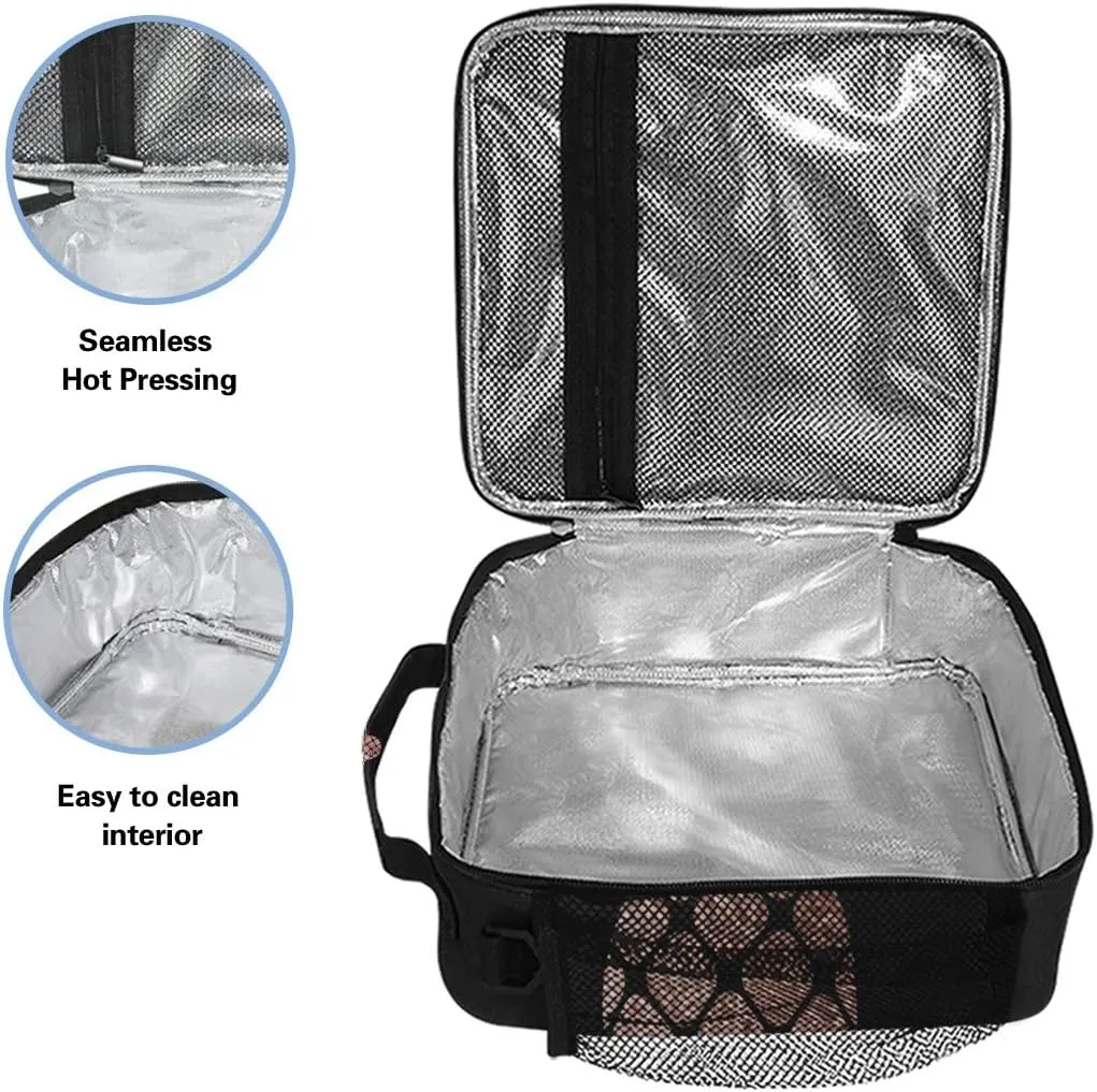 AUUXVA Lunch Box Bag, Rose Gold, Pineapple Pattern, Thermal Insulated, Adjustable Shoulder Strap, 10.5"H x 3.5"W x 9.5"L