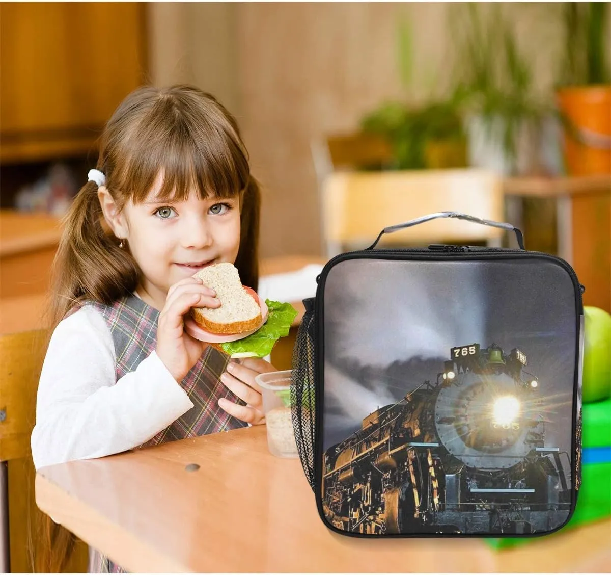 AUUXVA Lunch Box Bag - Steam Train, Canvas, 10.5"(H)x3.5"(W)x9.5"(L), For 3-Years and Up