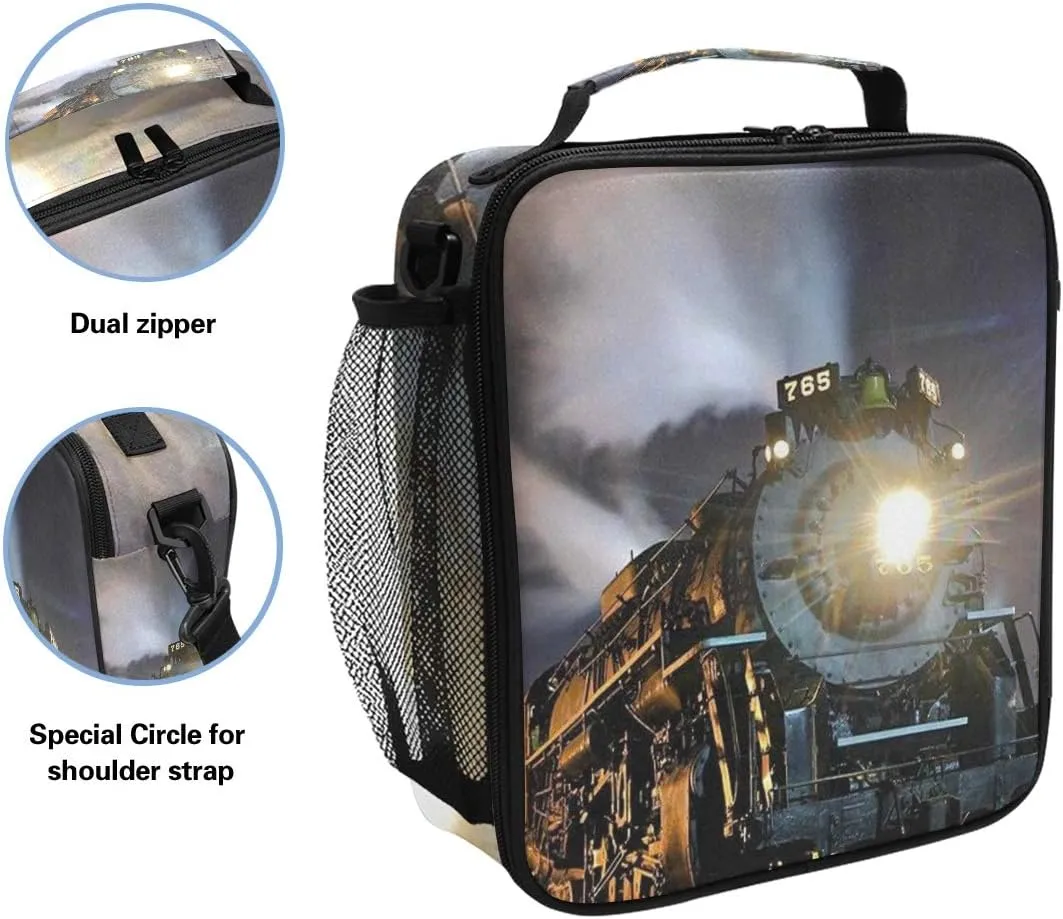 AUUXVA Lunch Box Bag - Steam Train, Canvas, 10.5"(H)x3.5"(W)x9.5"(L), For 3-Years and Up