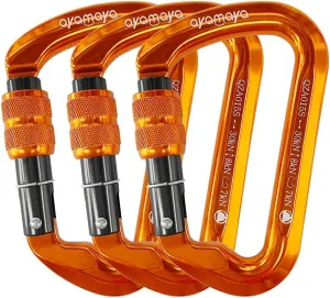 Ayamaya Climbing Carabiners - 3 Pack Screwgate Locking Carabiner 30KN (6744 lbs) Heavy Duty Gears for Rock Climbing, Rappelling, Swing Rescue & Gym, Large D-Shaped Carabiners