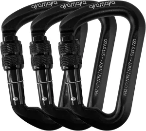 Ayamaya Climbing Carabiners - 3 Pack Screwgate Locking Carabiner 30KN (6744 lbs) Heavy Duty Gears for Rock Climbing, Rappelling, Swing Rescue & Gym, Large D-Shaped Carabiners