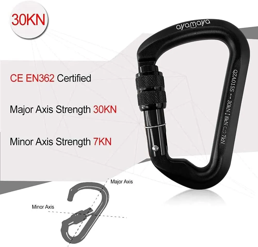 Ayamaya Climbing Carabiners - 3 Pack Screwgate Locking Carabiner 30KN (6744 lbs) Heavy Duty Gears for Rock Climbing, Rappelling, Swing Rescue & Gym, Large D-Shaped Carabiners