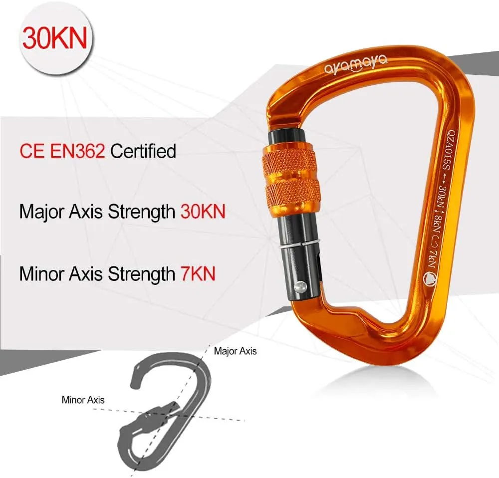 Ayamaya Climbing Carabiners - 3 Pack Screwgate Locking Carabiner 30KN (6744 lbs) Heavy Duty Gears for Rock Climbing, Rappelling, Swing Rescue & Gym, Large D-Shaped Carabiners