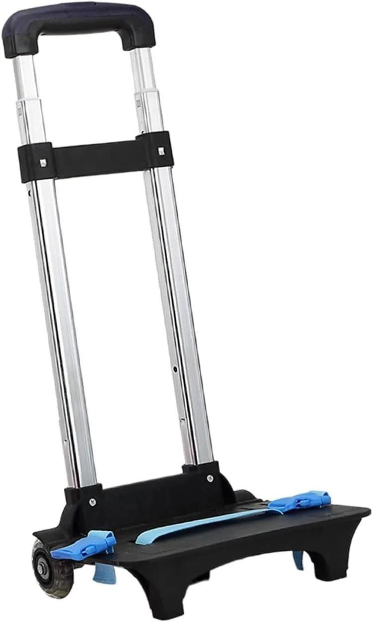 Backpack Trolley Backpack Hand Truck Aluminum Alloy Telescopic Rod Wheeled Hand Trolley Luggage Cart for Camping Travel, 2 Wheel Dark Blue