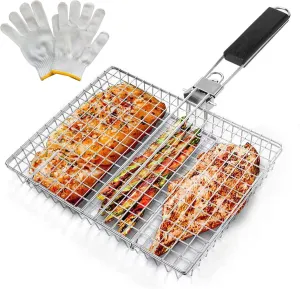 Barbecue Basket Outdoor Extra Accessories Stainless Steel Large Barbecue Grill Portable Barbecue Grill Outdoor Large Folding Barbecue Basket Wilderness Camping Cooking Accessories
