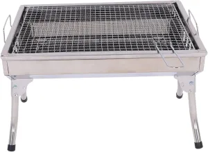 Barbecue Grill, Foldable Portable Charcoal Grill 18.3x12.8x12.4" Stainless Steel BBQ Tabletop Smoker for Picnic, Garden, Terrace, Camping, Travel, Hiking