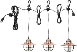 Barebones Edison Pendant String Lights - Copper, 3 Edison-Style LED Bulbs with 10-Foot Cord, Energy-Efficient Outdoor Lanterns for Patio, Garden, or Indoor Decor
