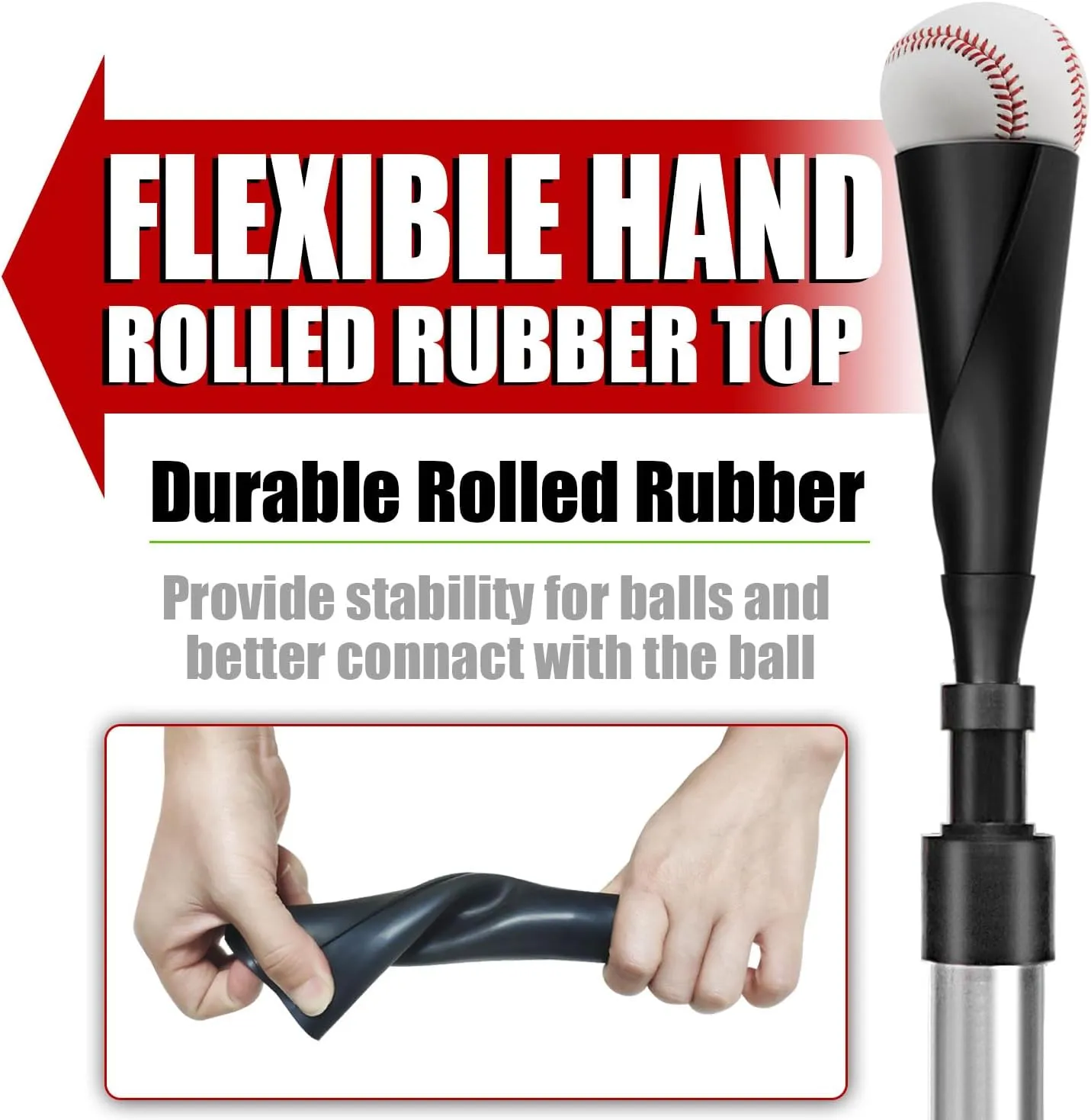 Baseball/Softball Batting Tee-(24"-47") Height Adjustable Premium Portable Baseball Tee with 2 Ultra- Flexible Rubber Tops and Heavy Duty Base for Teens/Adults