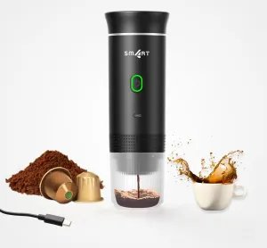 Battery Operated Coffee Maker, 3 in 1 Portable Coffee Maker, 12v Coffee Maker for Car, Cafetera Portable, USB Espresso, Travel Espresso Maker, NS Capsule, Dolce Gusto, Ground Powder (Black)