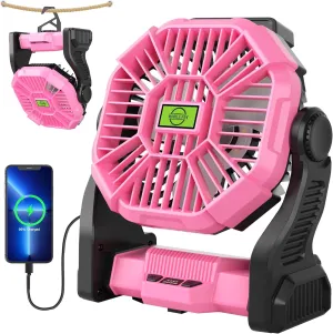 Battery Powered Fan Rechargeable,Cordless Camping Fan with Led Lights & 360°Hook, USB Battery Operated Fans for Women,4 Speeds Tent Portable for Traveling X23 Pink