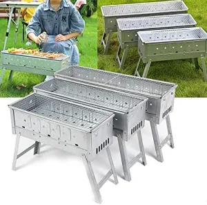BBQ Grill Folding BBQ Grill Portable Barbecue Grill Outdoor Traveling Camping Garden Charcoal Stove Home BBQ Tools for Outdoor Backyard Cooking (Size:M Color:Silver) (Silver Large)