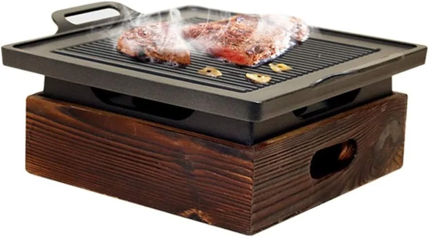 BBQ Grill Outdoor Portable BBQ Grill Korean Japanese Barbecue Grill Charcoal BBQ Oven Household Non-stick Cooking Tools (Size : 32 * 21 * 10.4cm) (Black 32 * 21 * 10.4cm)