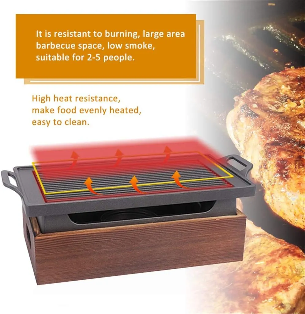 BBQ Grill Outdoor Portable BBQ Grill Korean Japanese Barbecue Grill Charcoal BBQ Oven Household Non-stick Cooking Tools (Size : 32 * 21 * 10.4cm) (Black 32 * 21 * 10.4cm)