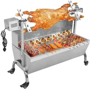 BBQ Rotisserie Grill Charcoal Roast Machine Bearing Lamb Spit Roaster Hog Roasting Machine for Outdoor Picnic Camping Height-Adjustable