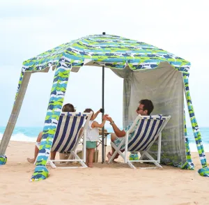 Beach Cabana - 6FT Beach Umbrella with UPF 100  UV Protection & Sunshade Curtain - Waterproof Tent - Portable Shade, Easy to Set Up, Perfect for Family & Friends, Shark