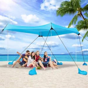 Beach Canopy Tent Sun Shade - Uboway UPF50  Protection Sun Shelter with 4-8 Sandbags, Includes Stability Poles and Big Ground Pegs, Toldo de Playa 10X10FT, Pop Up Tent for Beach or Camping, Blue