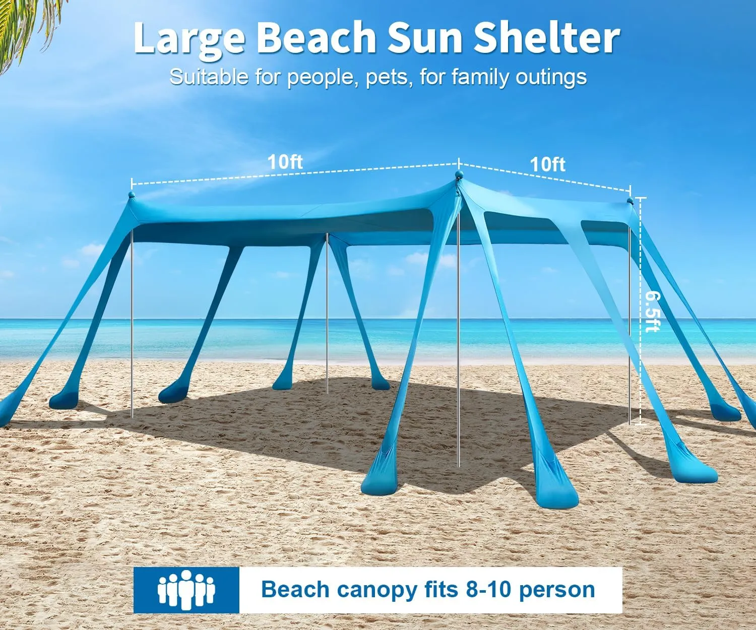 Beach Tent Sun Shelter, Outdoor Pop Up Shade Canopy UPF50  Protection with 10 Sandbags 4 Stability Poles for Camping, Fishing, Backyard Fun (10×13 FT 4 Pole)