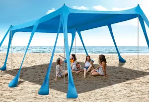 Beach Tent Sun Shelter, Outdoor Pop Up Shade Canopy UPF50  Protection with 10 Sandbags 4 Stability Poles for Camping, Fishing, Backyard Fun (10×13 FT 4 Pole)