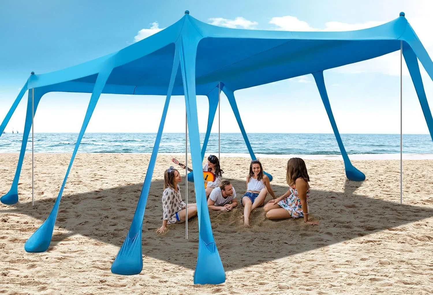 Beach Tent Sun Shelter, Outdoor Pop Up Shade Canopy UPF50  Protection with 10 Sandbags 4 Stability Poles for Camping, Fishing, Backyard Fun (10×13 FT 4 Pole)