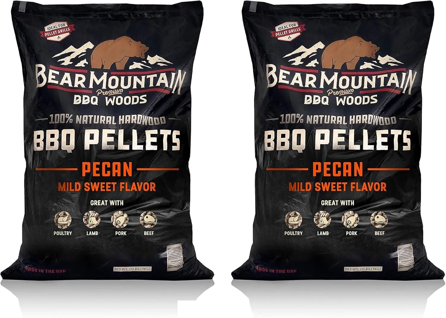Bear Mountain BBQ 100 Percent All Natural Hardwood Pecan Mild Sweet Flavor Smoker Pellets for Outdoor Wood Pellet Grill (2 Pack)