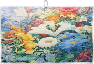 Beautiful Watercolor Flowers Golf Towel with Heavy Duty Carabiner Ultra Absorbent Quick Dry Perfect for Cleaning Clubs Balls Gear Essential Golf Accessory for Men Women Kids