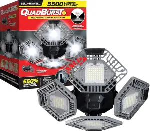Bell Howell QUADBURST LED Shop Light 80W 5500 Lumen Heavy-Duty Aluminum - Ultra-Bright Garage Ceiling Light with Deformable Panels, 192 Ultra High-Intensity for Garage, Bedrooms, Living Rooms