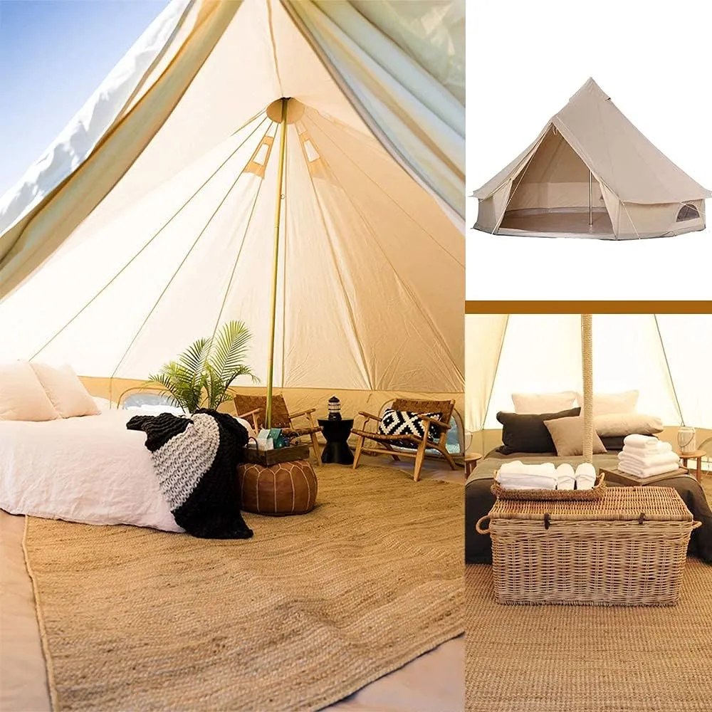 Bell Tent Canvas Mongolian Yurt Tent Double Layers Teepee Tent Outdoor Camping Family Tent Pyramids Indian Tent 4-Season (5M) (5M)
