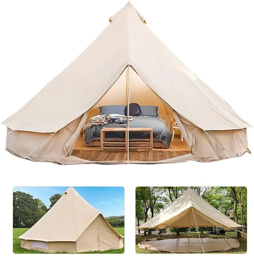 Bell Tent Canvas Mongolian Yurt Tent Double Layers Teepee Tent Outdoor Camping Family Tent Pyramids Indian Tent 4-Season (5M) (5M)